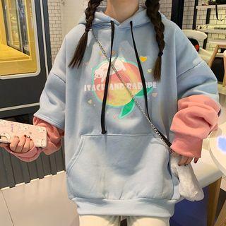Peach Print Color Block Hoodie As Shown In Figure - One Size