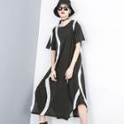 Contrast Trim Short-sleeve Midi T-shirt Dress Black - One Size