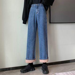 High-waist Roll-up Cropped Straight Leg Jeans