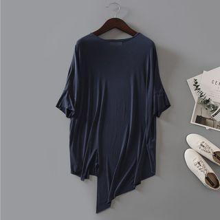 Elbow-sleeve Asymmetric Hem Oversized T-shirt