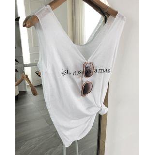 Lettering Linen Tank Top