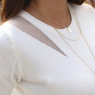 Mesh-trim Ribbed Top