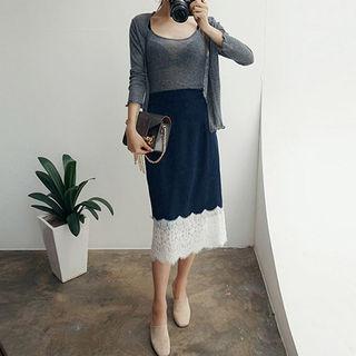 Lace-hem Midi Skirt