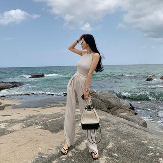 Ribbed Halter Top & Drawcord Pants Set