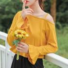 One Shoulder Bell Sleeve Cropped Top
