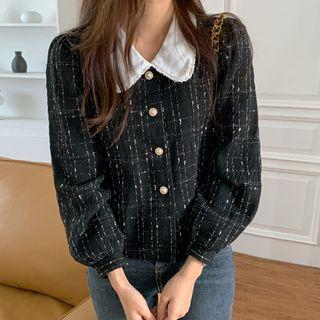 Frilled Collar Tweed Blouse