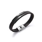 Simple Personality Plated Black Geometric 316l Stainless Steel Double-layer Leather Bracelet Black - One Size