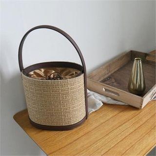 Faux-leather Woven Bucket Bag