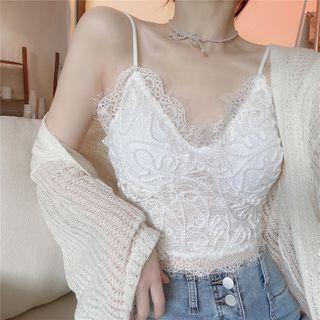 Sleeveless Plain Lace Crop Top