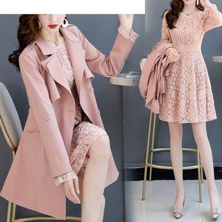 Set: Double-breasted Trench Coat + Lace Dress