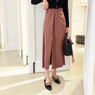 Knot-detail Slit-front Midi A-line Skirt