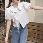 Puff-sleeve Peter Pan Collar Asymmetrical Lace-up Shirt