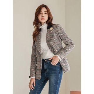 Button-detail Houndstooth Jacket