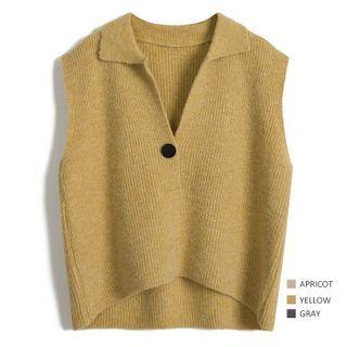 Collared V-neck Knit Vest