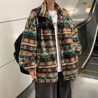 Color Block Patterned Fleece Jacket