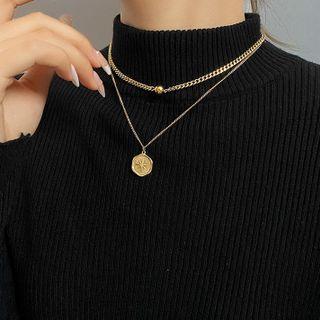 Star Disc Pendant Layered Necklace 1 Pc - Gold - One Size