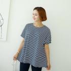 Dolman-sleeve Flared Stripe T-shirt