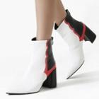 Color Panel Chunky-heel Ankle Boots