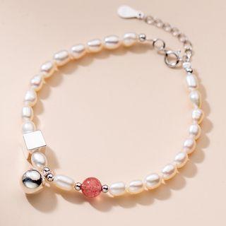 Cat Eye Stone Faux Pearl Bracelet S925 Silver - Bracelet - White - One Size