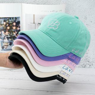 Flower & Lettering Embroidered Baseball Cap