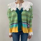 Long-sleeve Embroidered Blouse / Buttoned Cardigan