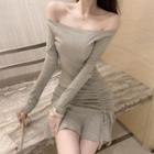 Off-shoulder Drawstring Mini Sheath Dress