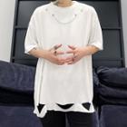 Elbow-sleeve Chain Strap T-shirt