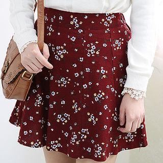 Band-waist Floral Pattern Flare Skirt