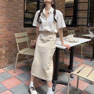 Elbow-sleeve Shirt / Midi Pencil Skirt