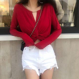 Long-sleeve Twisted Front Cropped Top