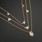 Alloy Star Heart & Droplet Layered Necklace Gold - One Size