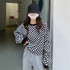 Checkerboard Drawstring-hem Sweatshirt Black & White - One Size