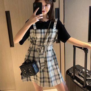 Mock Two Piece Short-sleeve Plaid Dress