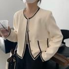 Contrast Trim Tweet Jacket / High-waist Straight Pants