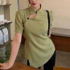 Short-sleeve Cut-out Qipao Top Green - One Size
