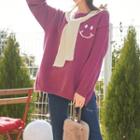 Smile-printed Boxy Sweater With Shawl