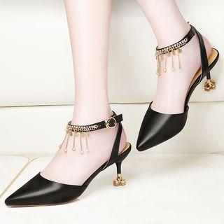 Faux-leather Fringed High-heel Sandals