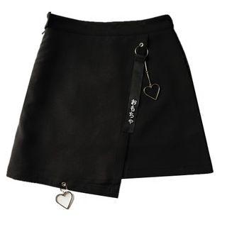 Embroidered Asymmetric Hem Mini A-line Skirt