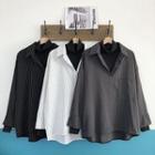 Mock Two-piece Color-block Panel Turtle-neck Striped Long-sleeve Blouse