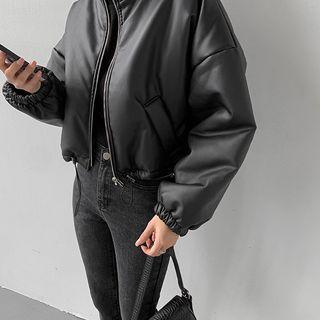 Faux-leather Cropped Padded Jacket