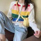 Color Block Knit Cardigan White - One Size