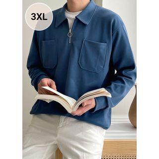 Collared Zip-front Dual-pocket Sweatshirt
