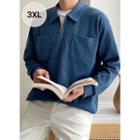 Collared Zip-front Dual-pocket Sweatshirt