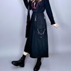 Long-sleeve Flower Print T-shirt / Midi A-line Skirt