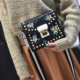 Embroidered Faux Leather Crossbody Bag