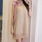 Sleeveless Bow-accent Mini Sheer Dress
