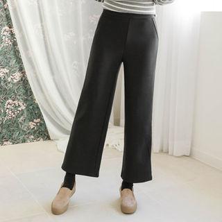 Band-waist Napped Wide-leg Pants Black - One Size