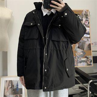 Drawstring Waist Front Pocket Zip Jacket