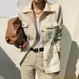Faux-pearl Button Tweed Field Jacket