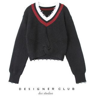 Fringed Twisted Front Sweater